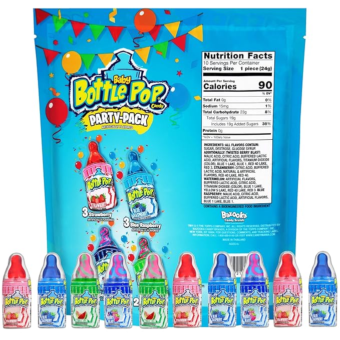 Baby Bottle Pop Christmas Candy Variety Pack - 10 Ct Bulk Lollipops with Dipping Powder - Full Size, Individually Wrapped Hard Candy, Stocking Stuffers, Gifts, Party Favors for Kids