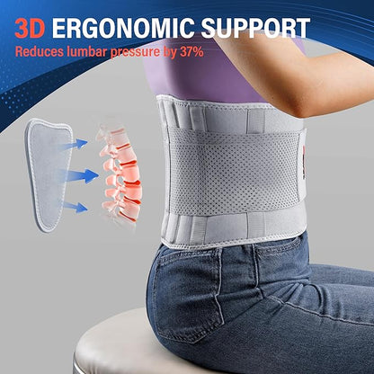 FEATOL Back Brace for Lower Back Pain Women, Breathable Back Support Belt for Women & Men with Lumbar Pad, Lumbar Support Belt for Heavy Lifting & Work, Scoliosis, Grey, 5XL (Circumference:68-74.8")