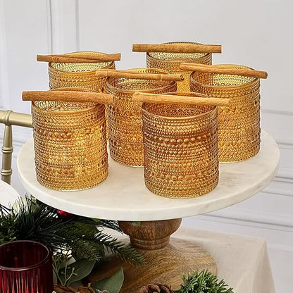 Kate Aspen Beaded Amber Drinking Glasses Set of 6-10 oz Vintage Glassware Set Jupiter Glasses, Cocktail Glass Set, Juice Glass, Water Cups Hostess Gift, Present, Gift for Newlyweds
