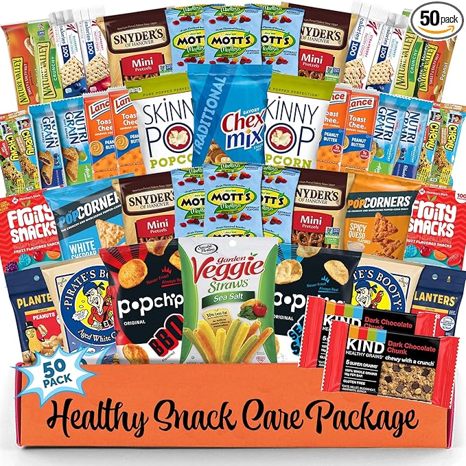 Healthy Snacks Variety Pack for Adults, Kids and Teens (50 Count) - Healthy Snack Box with Chips, Cookies & Granola Bars for Birthdays and Office - Care Package for College Students