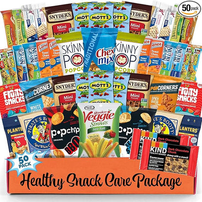 Healthy Snacks Variety Pack for Adults, Kids and Teens (50 Count) - Healthy Snack Box with Chips, Cookies & Granola Bars for Birthdays and Office - Care Package for College Students