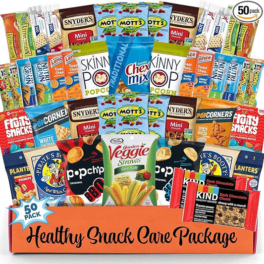 Healthy Snacks Variety Pack for Adults, Kids and Teens (50 Count) - Healthy Snack Box with Chips, Cookies & Granola Bars for Birthdays and Office - Care Package for College Students