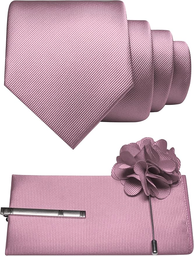 JEMYGINS Formal Necktie Solid Color Tie and Pocket Square with Tie Clip Lapel Pin Sets for Men 4PCS