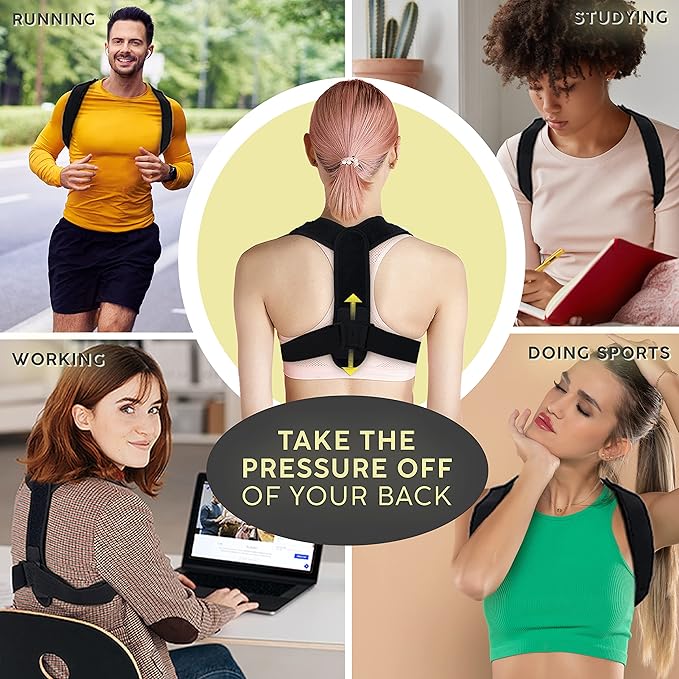 Cervical Neck Traction Device & Posture Corrector for Women and Men, Inflatable Neck Stretcher Brace for Decompression, Adjustable Upper Back Brace & Elastic Support (Carbon Black)