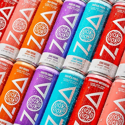 ZOA Zero Sugar Energy Drinks, Tropical Punch - Sugar Free with Electrolytes, Healthy Vitamin C, Amino Acids, Essential B-Vitamins, and Caffeine from Green Tea - 12 Fl Oz (12-Pack)