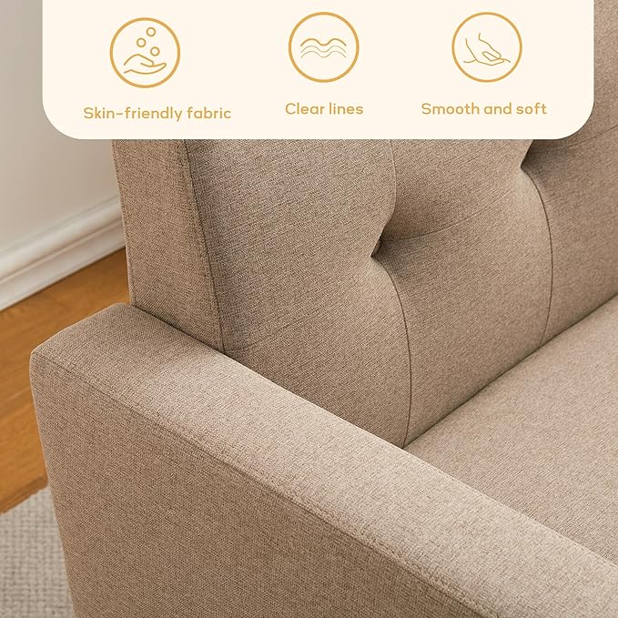 HUIMO Living Room Set, Button Tufted Living Room Furniture Sets, Upholstered Modern Couch Set with Solid Frame, Deep Seat Sofa Set for Living Room, Office (Brown, 3 Piece Set-1*loveseat+2*Chair)