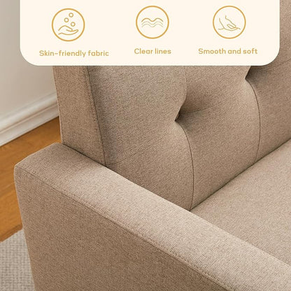 HUIMO Living Room Set, Button Tufted Living Room Furniture Sets, Upholstered Modern Couch Set with Solid Frame, Deep Seat Sofa Set for Living Room, Office (Brown, 3 Piece Set-1*loveseat+2*Chair)