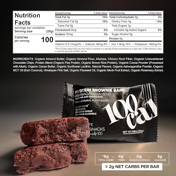 Protein Bar Chocolate Brownie | High Protein High Fiber Keto Snacks for Gut Health, Gluten Free Chocolate with Organic Ingredients for Weight Loss, Vegan Protein Bars with MCT Oil and Ashwagandha, Wholesome Yum Clean Protein Bars 100 Calories each | Lo...