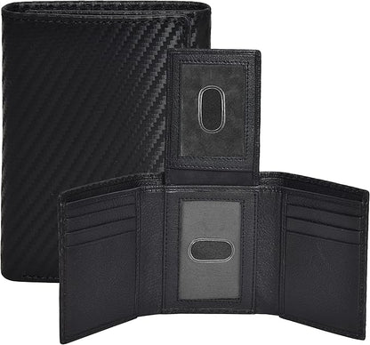 Real Leather Mens Trifold Wallet RFID Blocking Slim Minimalist Front Pocket - Thin & Stylish with ID Window in Gift Box