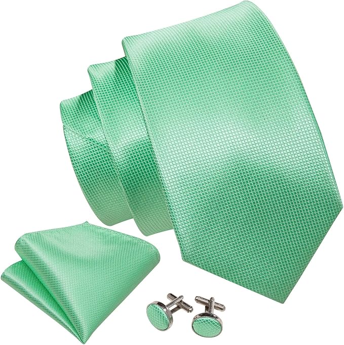 Barry.Wang Tie Sets for Men Silk Solid Necktie Stain Ties Handkerchief Pocket Square Cufflinks Wedding Business Dyed