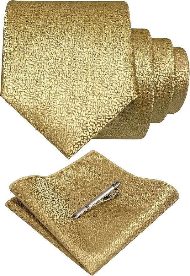 RBOCOTT Mens Woven Tie and Pocket Square with Tie Bar Sets Solid Necktie