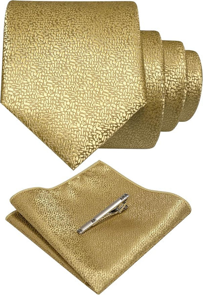 RBOCOTT Mens Woven Tie and Pocket Square with Tie Bar Sets Solid Necktie