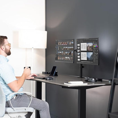 VIVO Dual Monitor Desk Mount, Holds 2 Computer Screens up to 30 inches and 22lbs Each, Heavy Duty Fully Adjustable Steel Stand with C-Clamp and Grommet, Black, STAND-V002