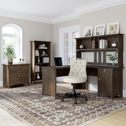 Bush Furniture Salinas 5 Shelf Bookcase in Ash Brown, Tall Bookshelf, Large Book Shelf for Living Room, Home Office, or Entryway