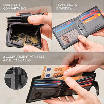 Soft Leather Wallet for Men - Mens Wallet Bifold with Zipper Coin Pocket - Holds Bills, Credit Cards, Coins - Carteras para Hombres Piel - Billeteras de Hombres Cuero Original - RFID Blocking.