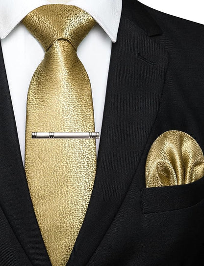 RBOCOTT Mens Woven Tie and Pocket Square with Tie Bar Sets Solid Necktie