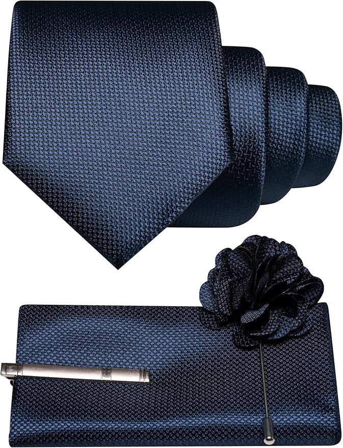 JEMYGINS Mens Tie and Lapel Pin with Pocket Square Tie Clip Sets for Casual and Business 4PCS