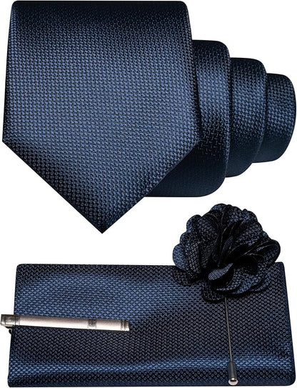 JEMYGINS Mens Tie and Lapel Pin with Pocket Square Tie Clip Sets for Casual and Business 4PCS