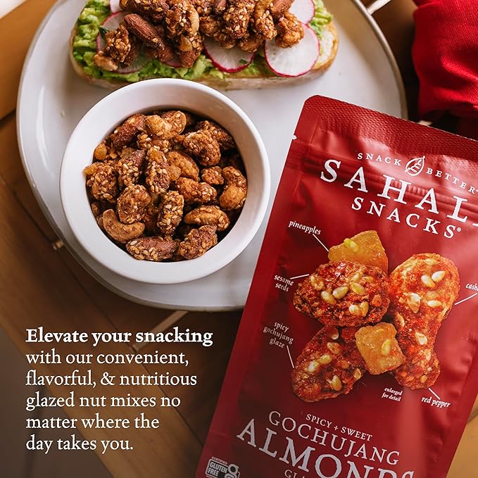 Sahale Snacks Gochujang Almonds Glazed Mix, 1.5 oz Bags (18 Packs) - Dry-Roasted Deluxe Mixed Nuts Inspired By Traditional Korean BBQ - Non-GMO, Kosher, & Certified Gluten-Free Snacks