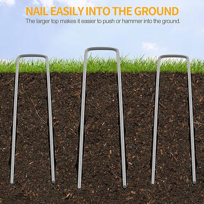 WAENLIR 6 inch 50 Pack Landscape Staples Galvanized Garden Stakes, Metal Landscape Fabric pins Plant Cover Stakes Yard Stakes Tent stakesfor Securing Weed Fabric Barrier, Artificial Turf