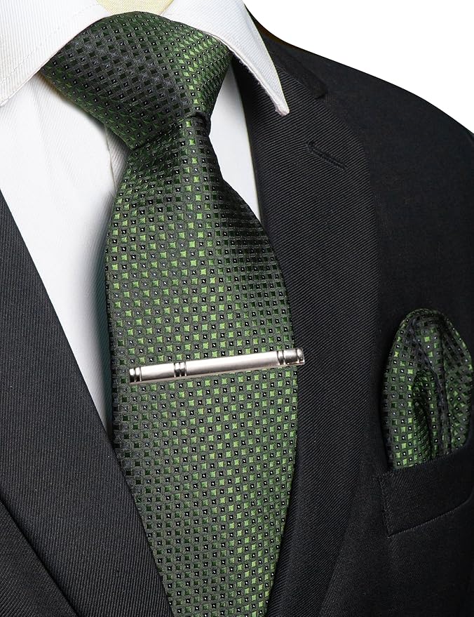 RBOCOTT Mens Woven Tie and Pocket Square with Tie Bar Sets Solid Necktie