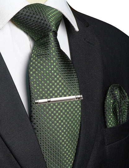 RBOCOTT Mens Woven Tie and Pocket Square with Tie Bar Sets Solid Necktie