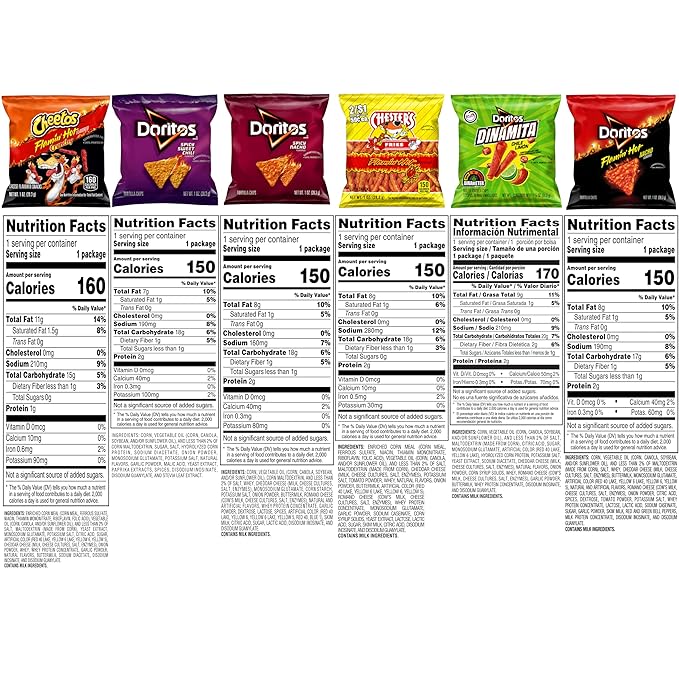 Frito-Lay Fiery Mix Variety Pack, Hot & Spicy Snacks Single Serve Bags, (Pack of 40), Flamin' Hot Cheetos, Doritos, Chester's Hot Fries