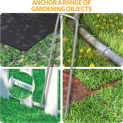 WAENLIR 6 inch 20 Pack Landscape Staples Galvanized Garden Stakes, Heavy Duty Ground Stakes Sod Pins for Securing Weed Fabric Barrier,Plant Cover, Artificial Turf,Dog Fence