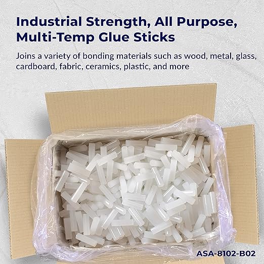 ASA 5/8" x 2" Long. Clear Hot Melt Glue Sticks. All Purpose. High Temp, Good for Toy, Ornament, Plastic, Wood, Fabric, Ceramic, Craft, Carton, and Fabric, 25 lbs (Approx. 1416 Sticks)