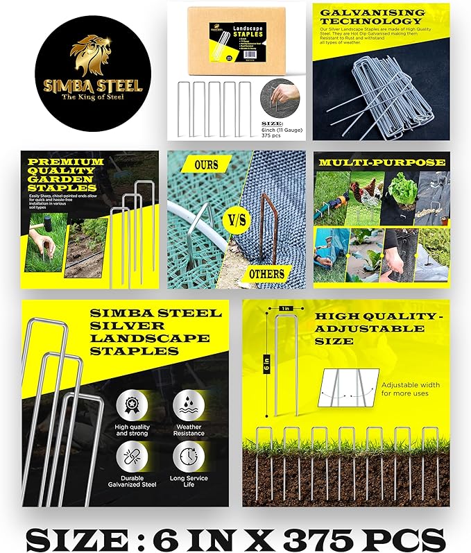 75 Pack x 6 Inch Landscape Staples Galvanised, Fabric Pins, 11 Gauge, Garden Staples, Tent Stakes, Fabric Pins for Lawn, Fence, Tent, Decoration, Weed Barrier, Outdoor. (75 x 6in)