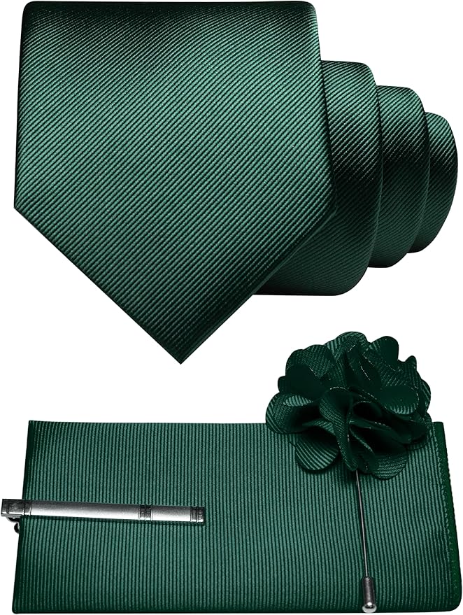 JEMYGINS Formal Necktie Solid Color Tie and Pocket Square with Tie Clip Lapel Pin Sets for Men 4PCS