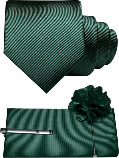 JEMYGINS Formal Necktie Solid Color Tie and Pocket Square with Tie Clip Lapel Pin Sets for Men 4PCS