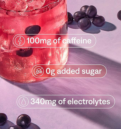 Cure Hydration Performance | Plant-Based Electrolyte Energy Drink Mix | No Added Sugar | Dehydration Relief Powder | 100mg of Caffeine | Non-GMO | Vegan | Pouch of 14 Packets - Acai Berry