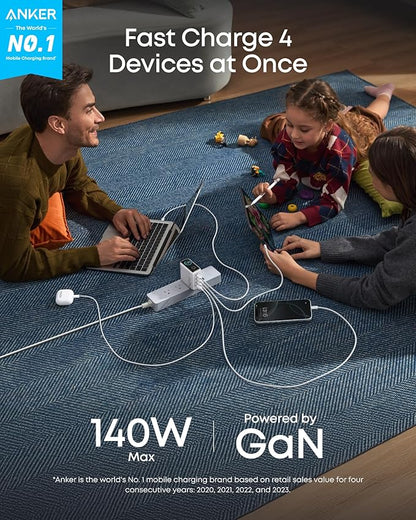 Anker Laptop Charger, 140W Max 4-Port GaN USB C Charger Block with Smart Display, Fast Charging Power Adapter, Touch Controls for MacBook, iPad, iPhone 17/16 Series (Include 5FT Cable, Non-Battery)