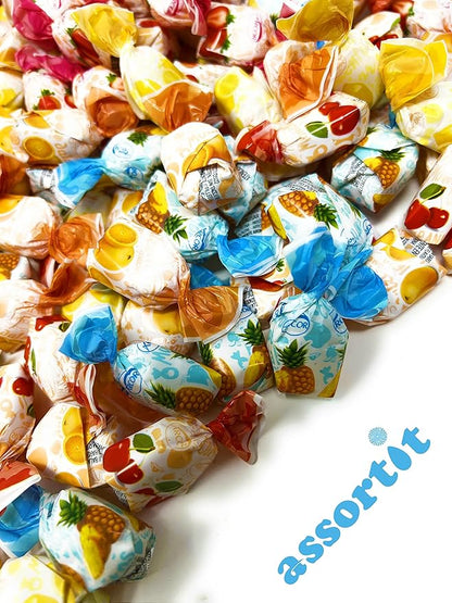 Fruit Filled Hard Candies - 1 lbs - Strawberry, Cherry, Pineapple, Orange and Lemon Flavored Bon Bons Filled with Real Fruit Pulp Candy - American Vintage Candy Snack Assortment - Individually Wrapped, 16 oz.