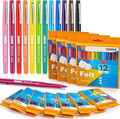 Felt Tip Pens Bulk for Teachers Students,144 Pack 12 Count,Assorted Color,Medium Fine Point 0.7mm Multicolor Markers for Gifts Christmas Cards Writing,Planner,Drawing,Note Taking,Art,Journals