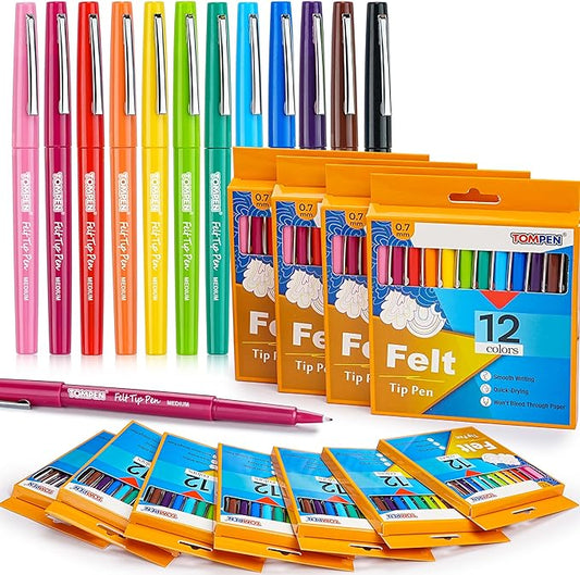 Felt Tip Pens Bulk for Teachers Students,144 Pack 12 Count,Assorted Color,Medium Fine Point 0.7mm Multicolor Markers for Gifts Christmas Cards Writing,Planner,Drawing,Note Taking,Art,Journals