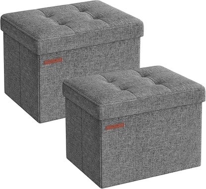 SONGMICS Small Folding Storage Ottoman, Set of 2, Foot Rest Stool, Cube Footrest, 12.2 x 16.1 x 12.2 Inches, 286 lb Load Capacity, for Living Room, Bedroom, Home Office, Dorm, Dark Gray ULSF102G21
