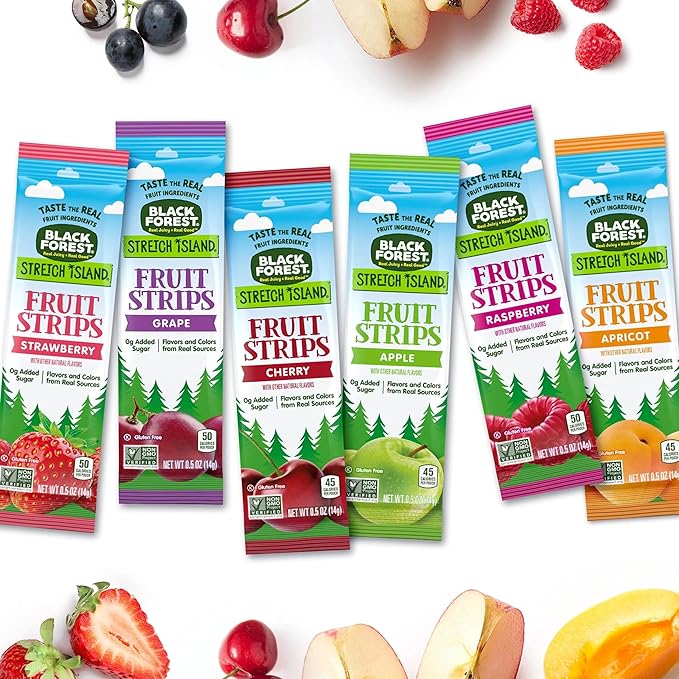 Black Forest, Stretch Island, Fruit Strips, Cherry, Apple, Raspberry, Grape, Strawberry, and Apricot, Zero Grams Added Sugar Non-GMO, 48 ct