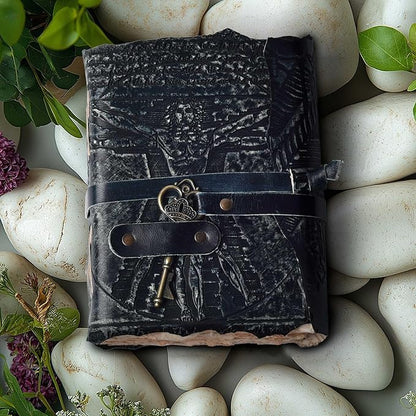 LEATHER VILLAGE Genuine Leather Handmade Journal for Men & Women – Vitruvian Man Embossed Cover – Key Closure – Book of Shadow – Vintage Deckle Edge Paper for Writing, Drawing – 7x5 Inches – Turquoise