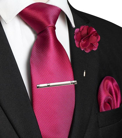 JEMYGINS Mens Tie and Lapel Pin with Pocket Square Tie Clip Sets for Casual and Business 4PCS