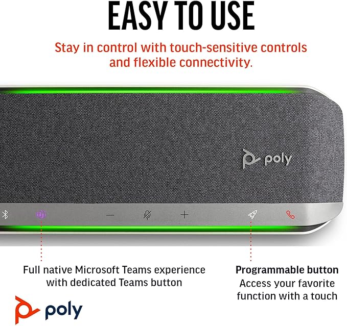 Poly Sync 40+ Smart Speakerphone (Plantronics) - Flexible Workspaces - Connect to PC/Mac via BT700 Adapter and Smartphones via Bluetooth - Certified for Microsoft Teams – Amazon Exclusive