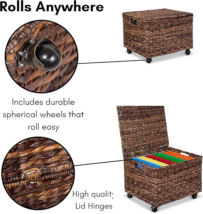 BirdRock Home Seagrass Rolling File Cabinet