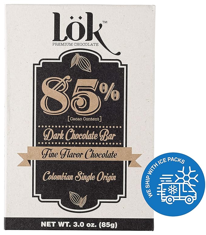 Lok Dark Chocolate Bar 85% Cacao | Fair Trade, Non-GMO, Kosher, Gluten Free, Vegan, Bean-to-Bar, Keto Friendly, Low-Carb, Paleo Lök | 3.0 Ounce 6 Pack