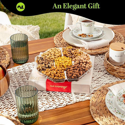 NUT CRAVINGS - Thanksgiving Mixed Nuts Gift Basket in Red Gold Classic Box (7 Assortments, 1 LB) Holiday Xmas Christmas Food Arrangement, Healthy Snack Care Package, Food Assortments
