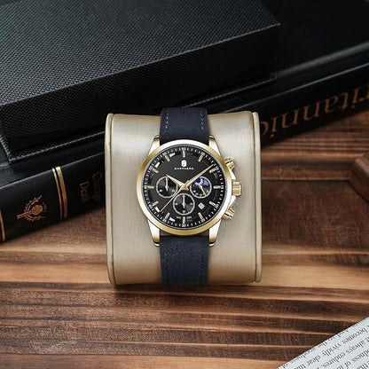 BY BENYAR Mens Watches Analog Quartz Chronograph Waterproof Wrist Watches for Men Fashion Business Work Casual Sport Designer Dress Watch with Calendar Elegant Gifts for Men