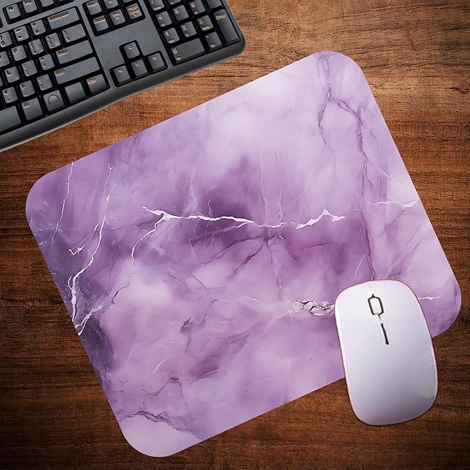 Light Purple Marble Agate Mouse Pad Mat Mousepad for Desk Computer Laptop PC Gaming Home or Office Gift Marbled Abstract (Purple Marble MP48)