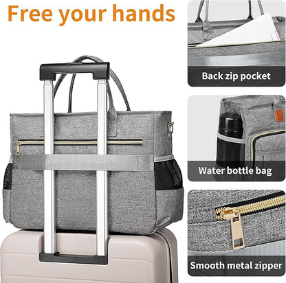 Rabjen Nurse Tote Bag for Work with Padded 15.6” Laptop Sleeve, Medical Supplies Shoulder Bag for Home Health Care