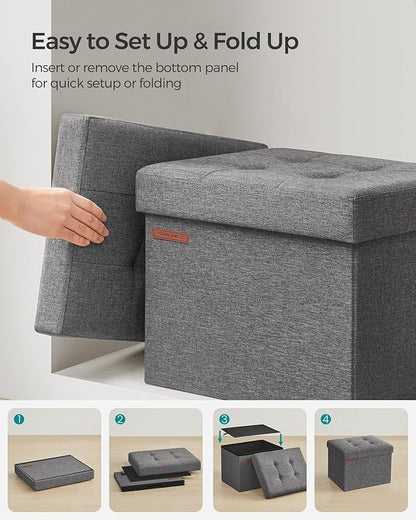 SONGMICS Small Folding Storage Ottoman, Set of 2, Foot Rest Stool, Cube Footrest, 12.2 x 16.1 x 12.2 Inches, 286 lb Load Capacity, for Living Room, Bedroom, Home Office, Dorm, Dark Gray ULSF102G21