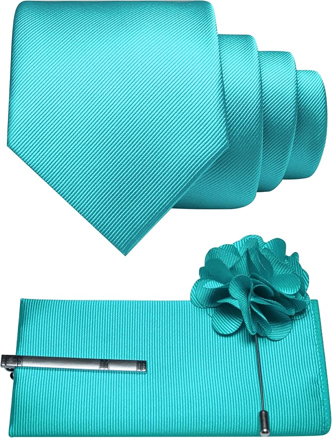 JEMYGINS Formal Necktie Solid Color Tie and Pocket Square with Tie Clip Lapel Pin Sets for Men 4PCS